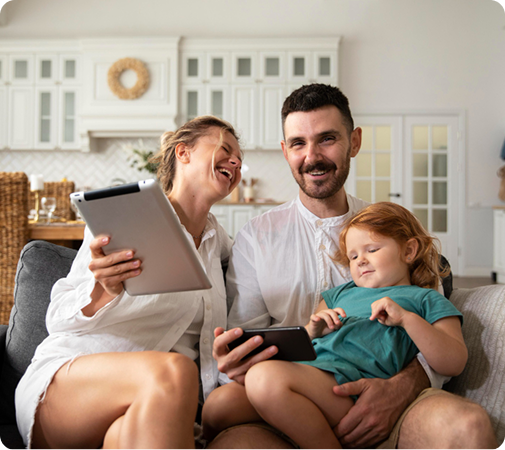 Family on couch